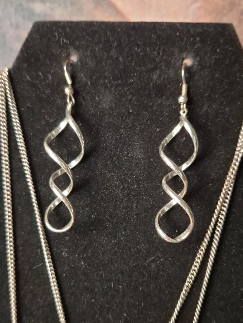 Silver-Tone Layered Pendant Necklace Set with Spiral Earrings - Silver
